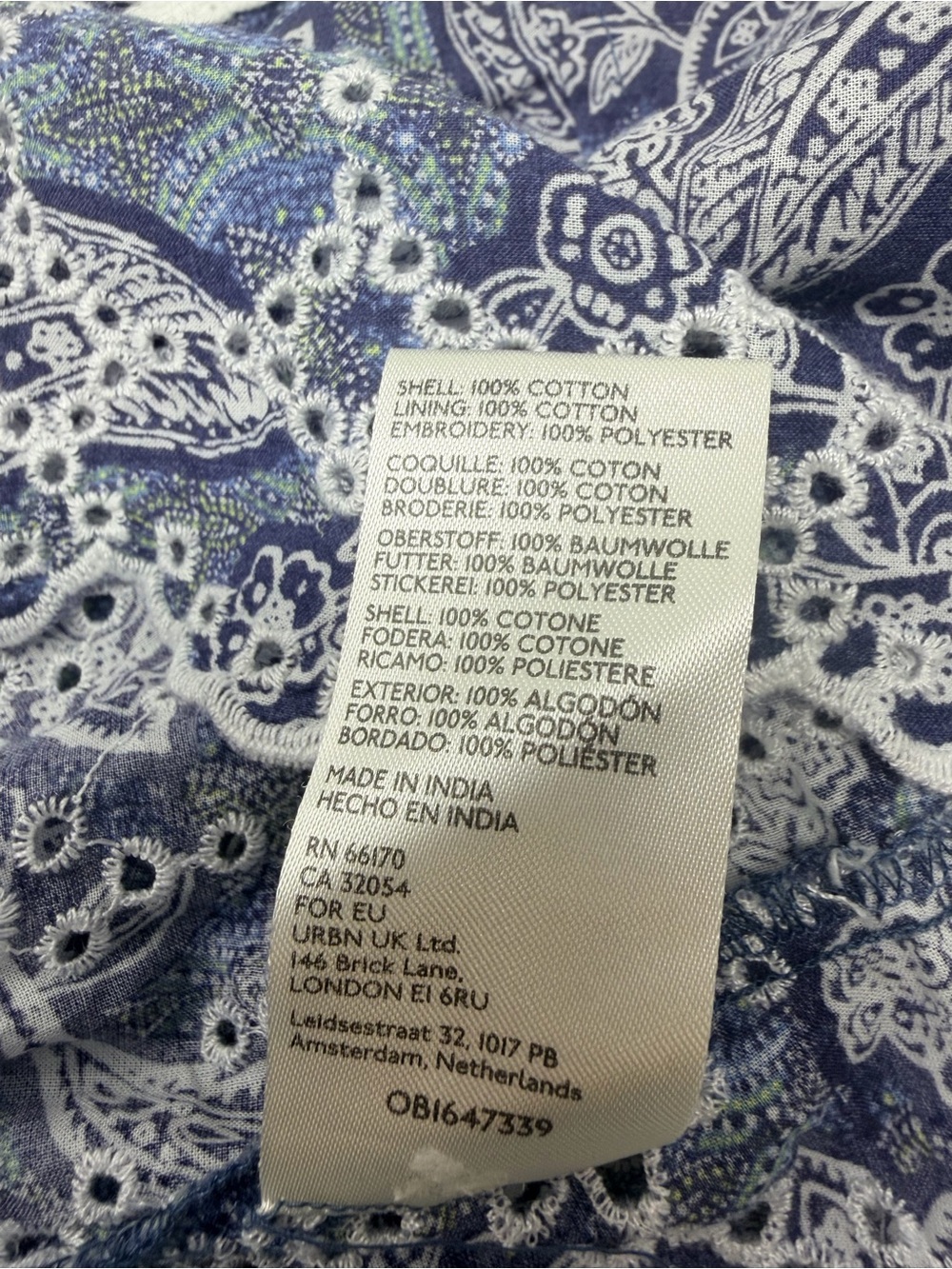 Free People Anissa Bed Jacket Size Medium Blue Combo Eyelet Lace Bohemian - Picture 5 of 8